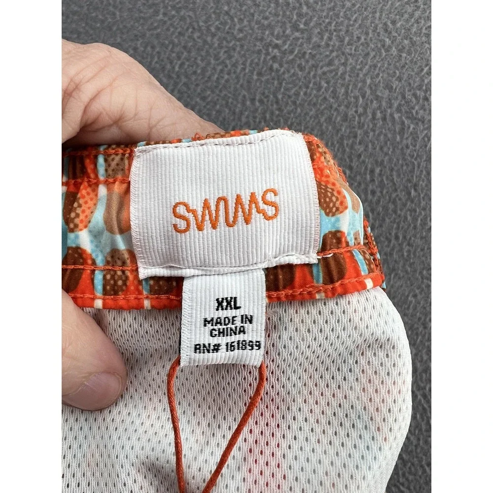 SWIMS Swim Shorts Men's 2XL Geo Mod Print Orange Blue Drawstring Lined Polyester